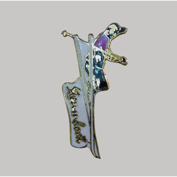 Vintage Steamboat Enamel Pin Skier Design Gold Tone 1.5 Inches - Picture 2 of 4